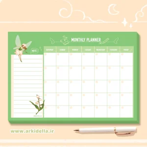 پلنر ماهانه فانتزی دخترانه، طرح پری و گل موگه سایز A4